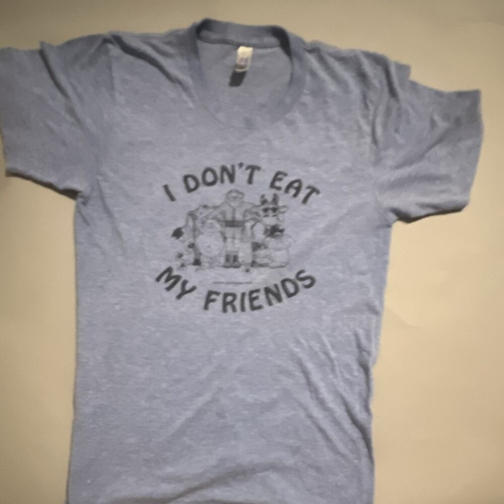 Sol's FARM "I Don't Eat My Friends" Blue Graphic Logo Short Sleeve T-Shirt S